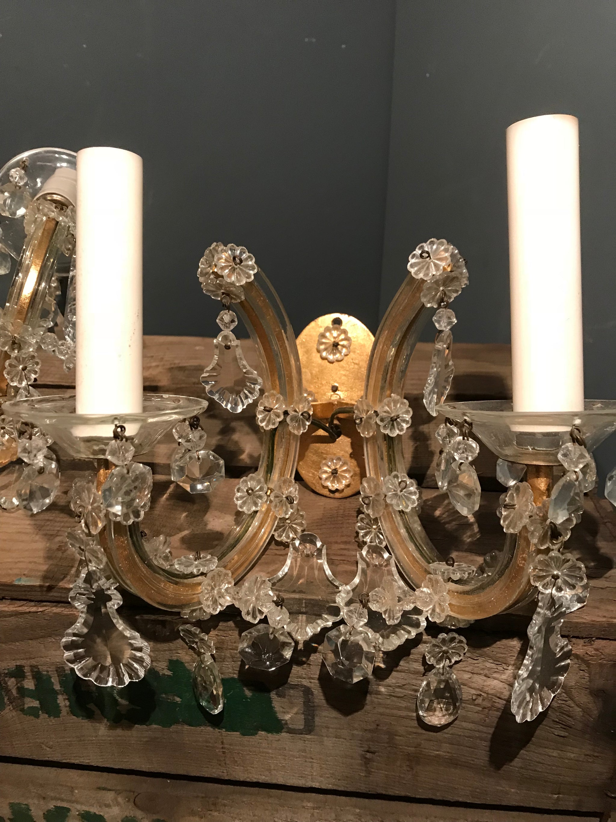 A set of 4 Marie Therese Bohemian crystal wall sconces