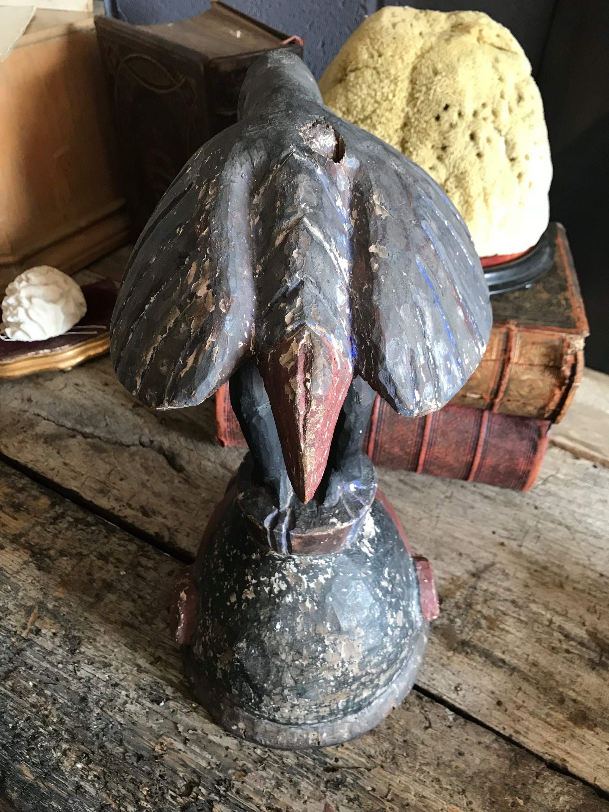 A large African tribal Yoruba Gelede bird helmet head mask