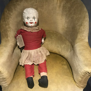 An early (Edwardian-1920s) American Doll Co. composite clown doll 25"