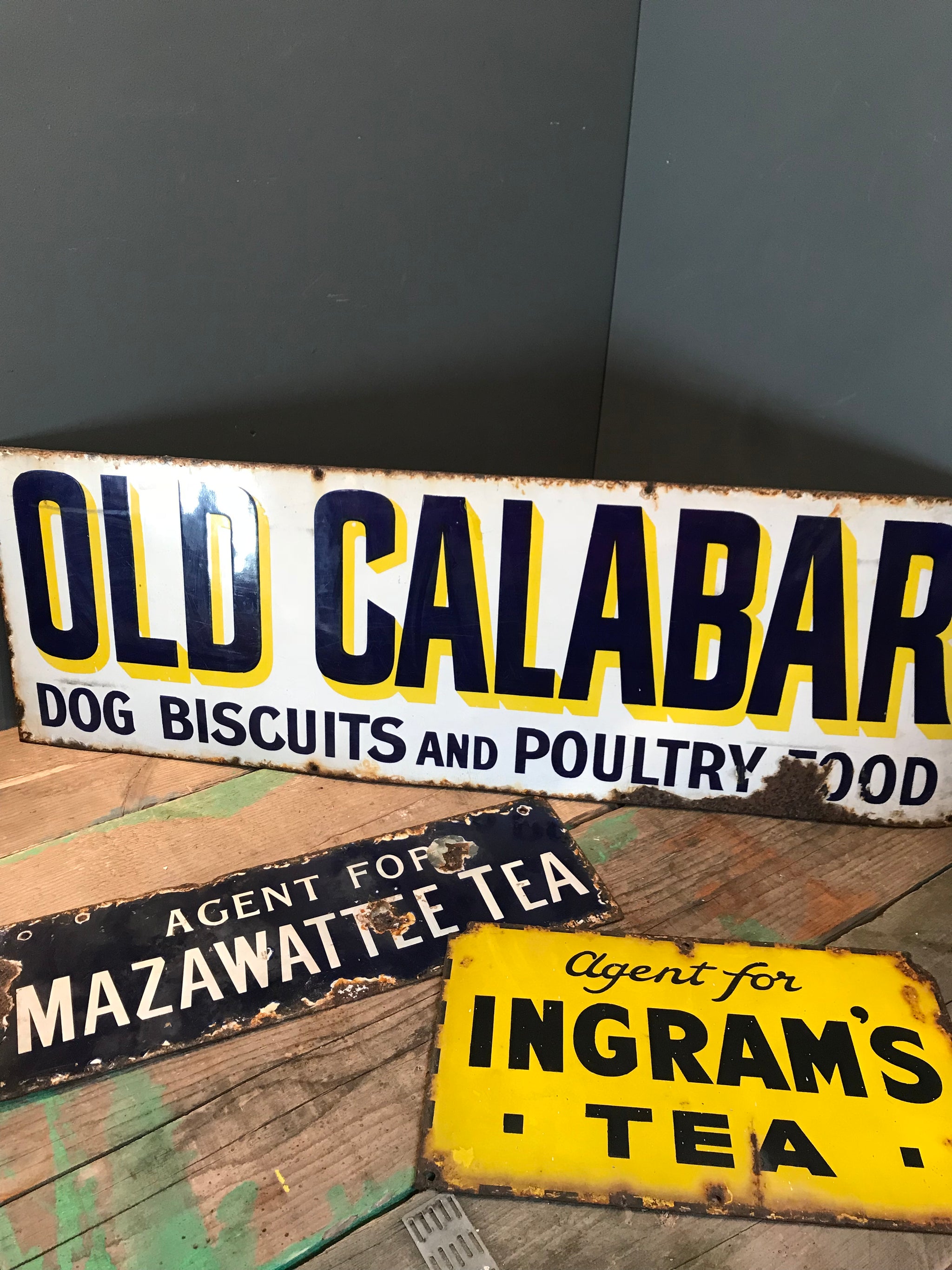 A Colonial Blue Enamel Mazawattee Tea Double Sided Advertising Sign