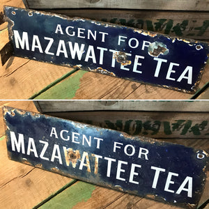 A Colonial Blue Enamel Mazawattee Tea Double Sided Advertising Sign