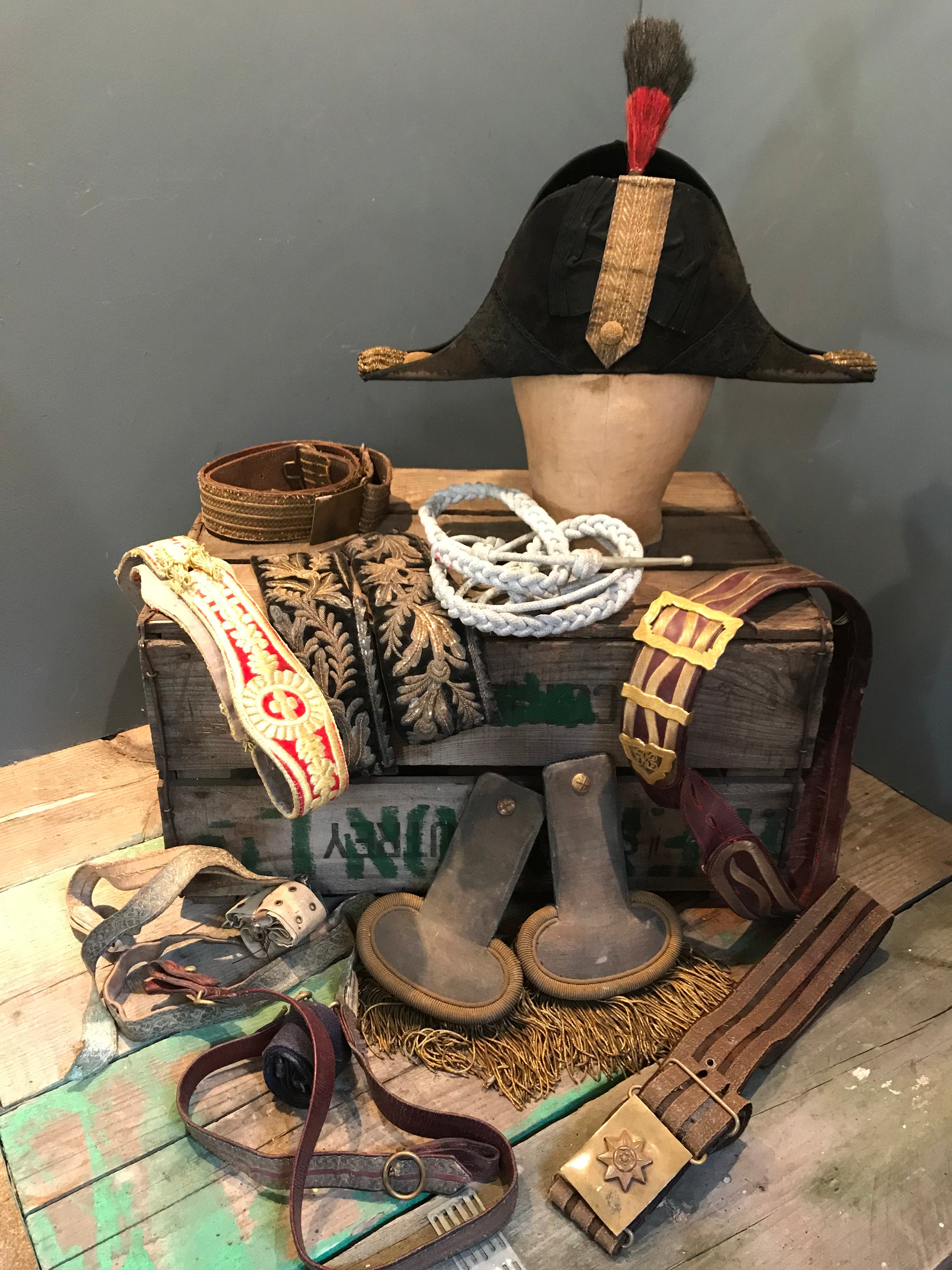 A Quantity of 19th Century Navy/Military Epaulettes, Dress Sword Belts, and Various Adornments