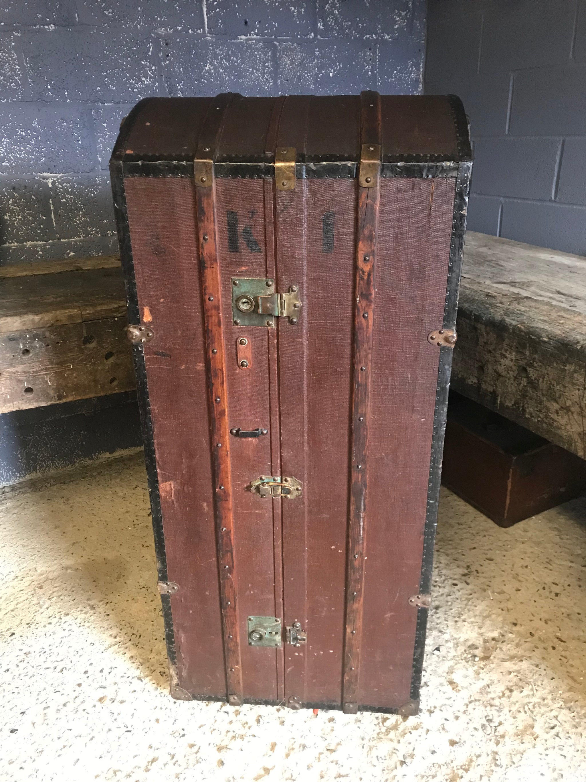 A 19th Century portmanteau domed steamer trunk