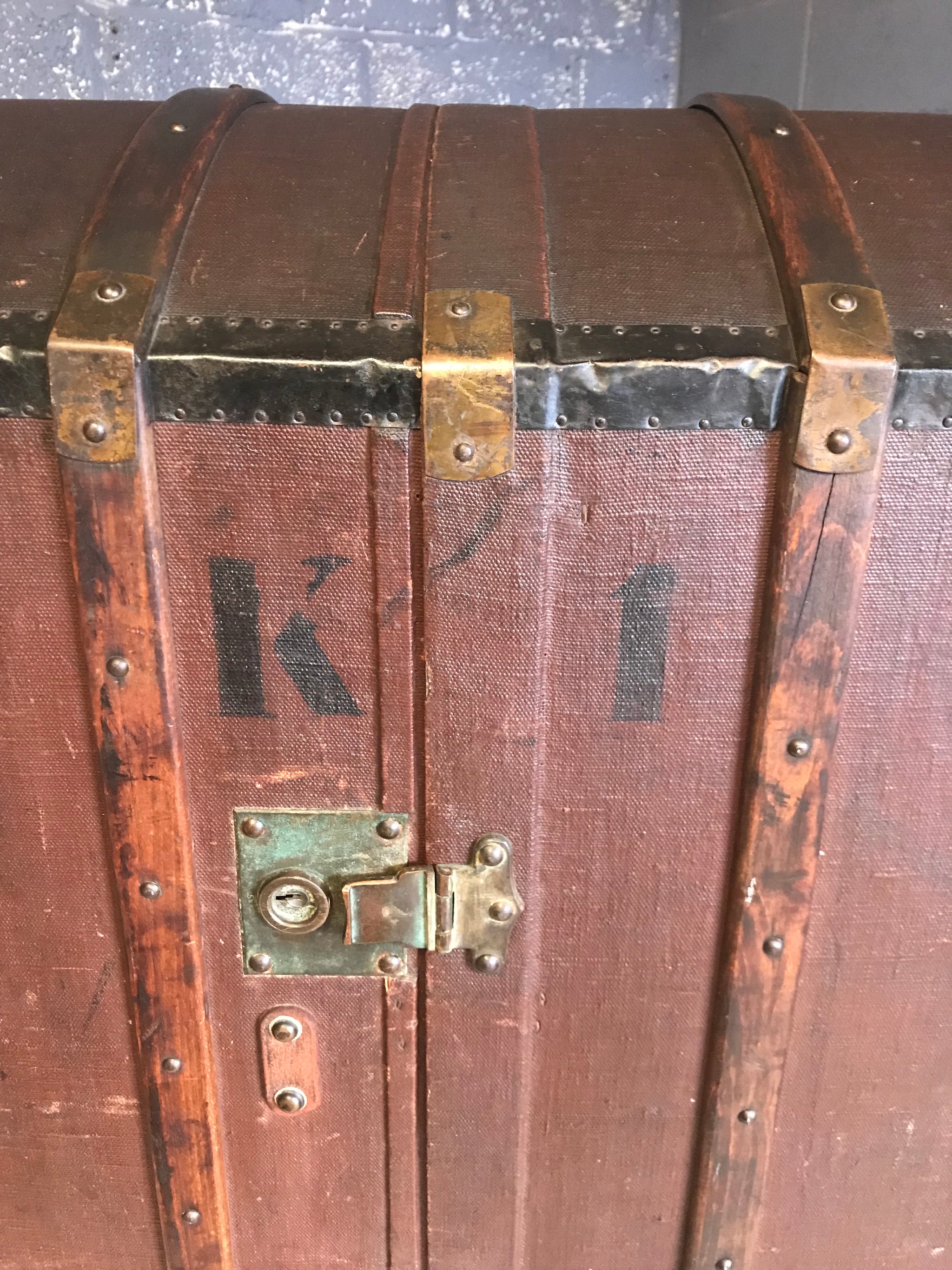 A 19th Century portmanteau domed steamer trunk
