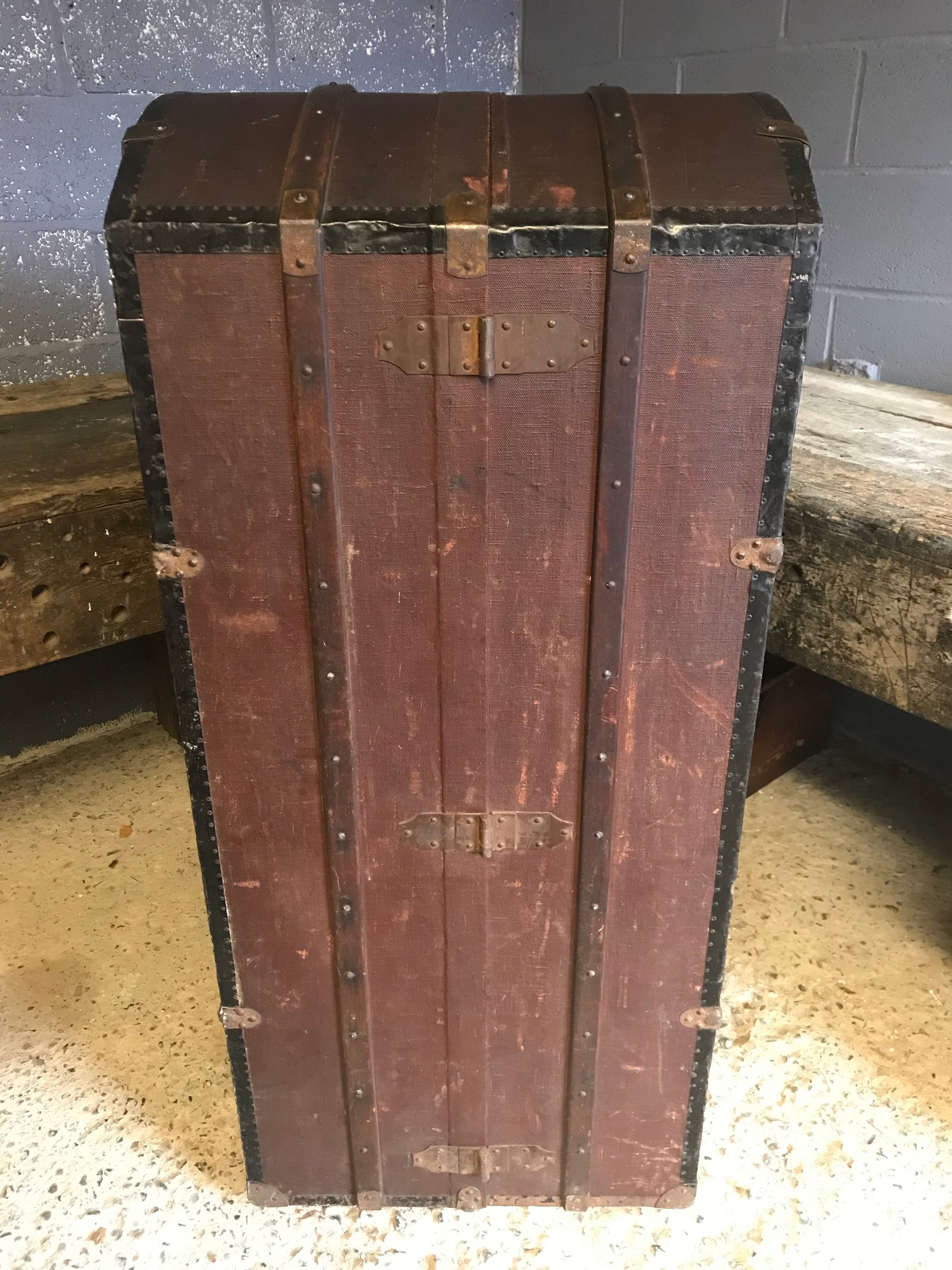 A 19th Century portmanteau domed steamer trunk