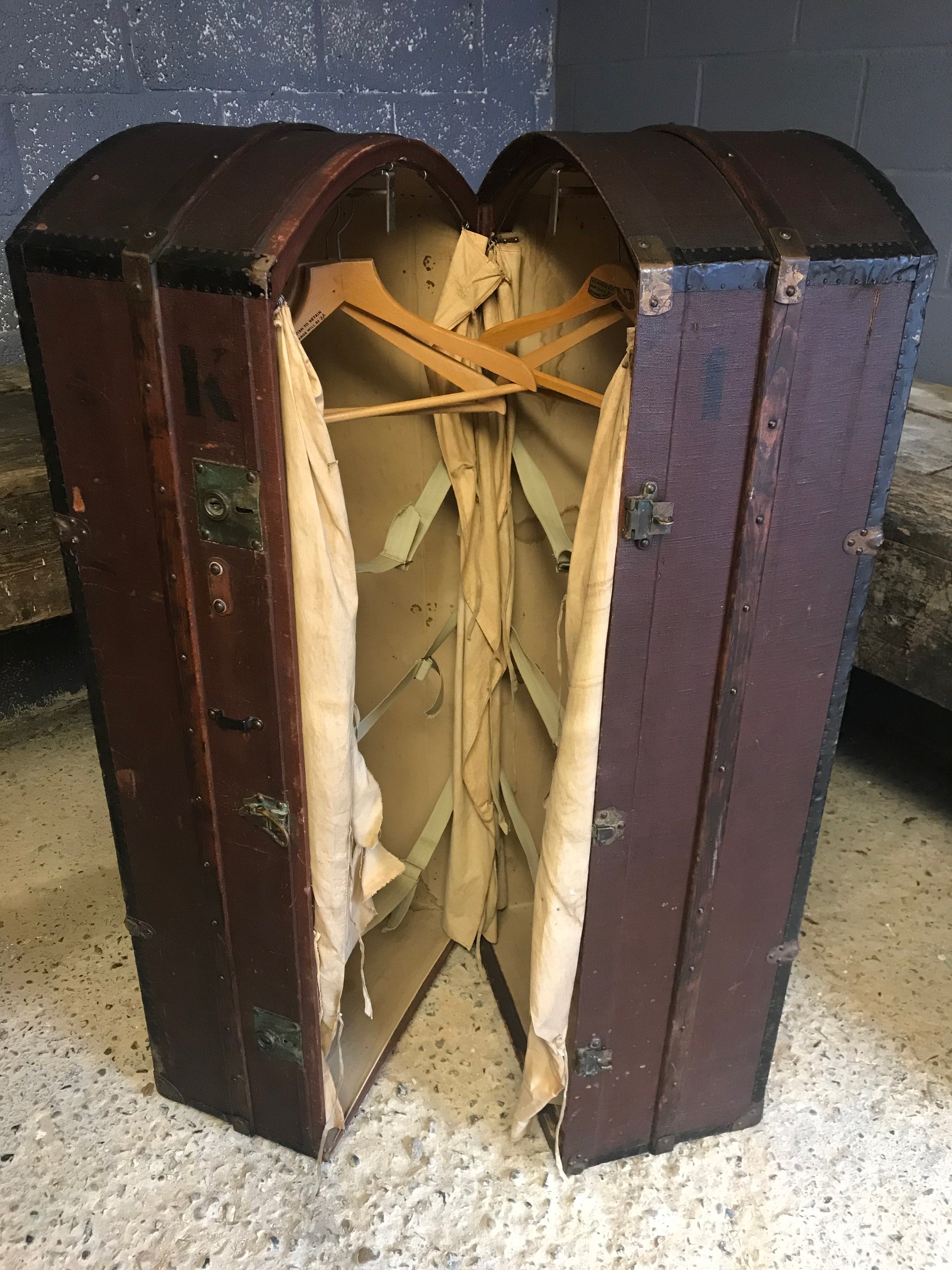 A 19th Century portmanteau domed steamer trunk