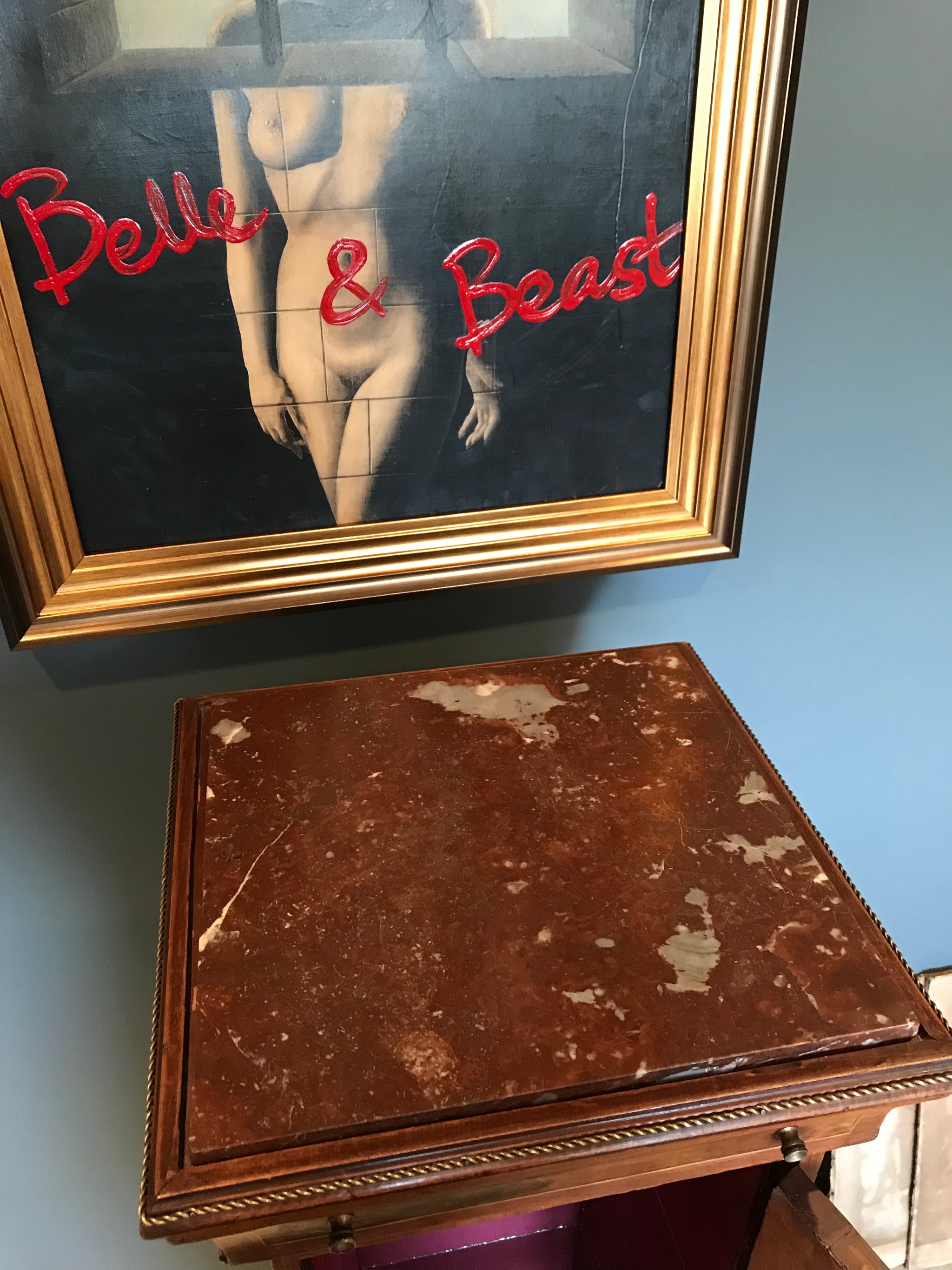 A sarcophagus shaped tapered torchere boulle pedestal display cabinet with key