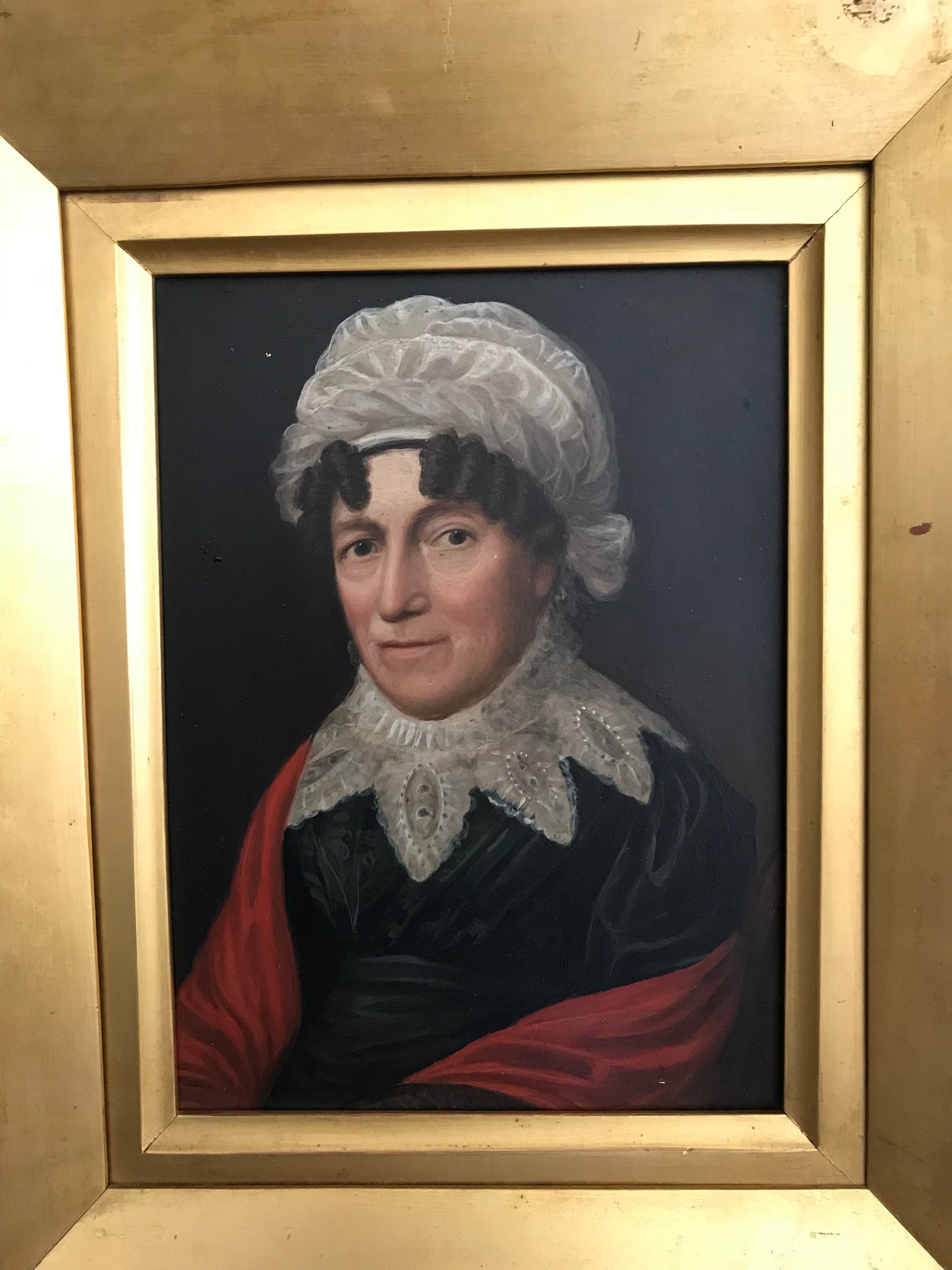 A Regency/Georgian oil on board portrait painting of an older lady