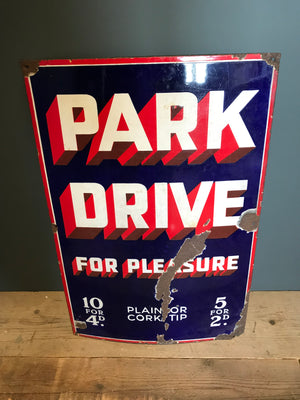 A Park Drive blue and red enamel cigarette advertising sign