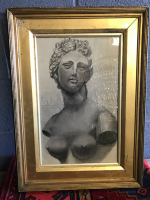An original Neoclassical pencil drawing of a female bust