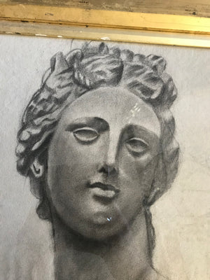 An original Neoclassical pencil drawing of a female bust