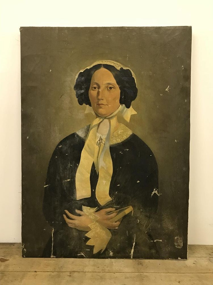 A pair of large 19th Century French chateau oil portraits- lady and gentleman