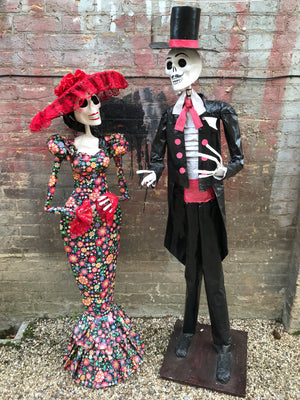 A pair of Mexican Day of The Dead life size papier-mache figures- over 5 ft