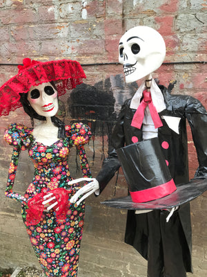 A pair of Mexican Day of The Dead life size papier-mache figures- over 5 ft