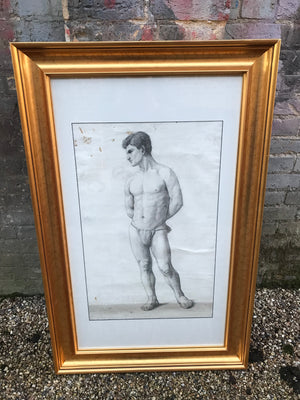 A large pair of Royal Academy male nude pencil drawings