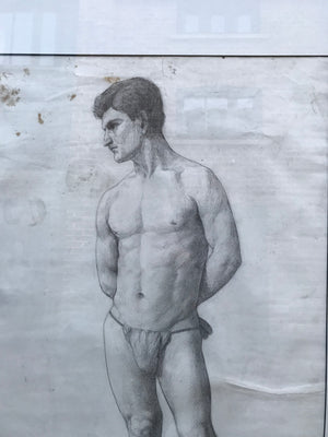 A large pair of Royal Academy male nude pencil drawings