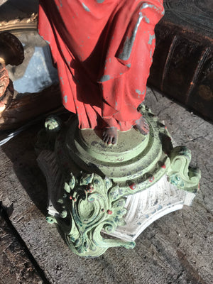 A cold painted spelter figural lady lamp