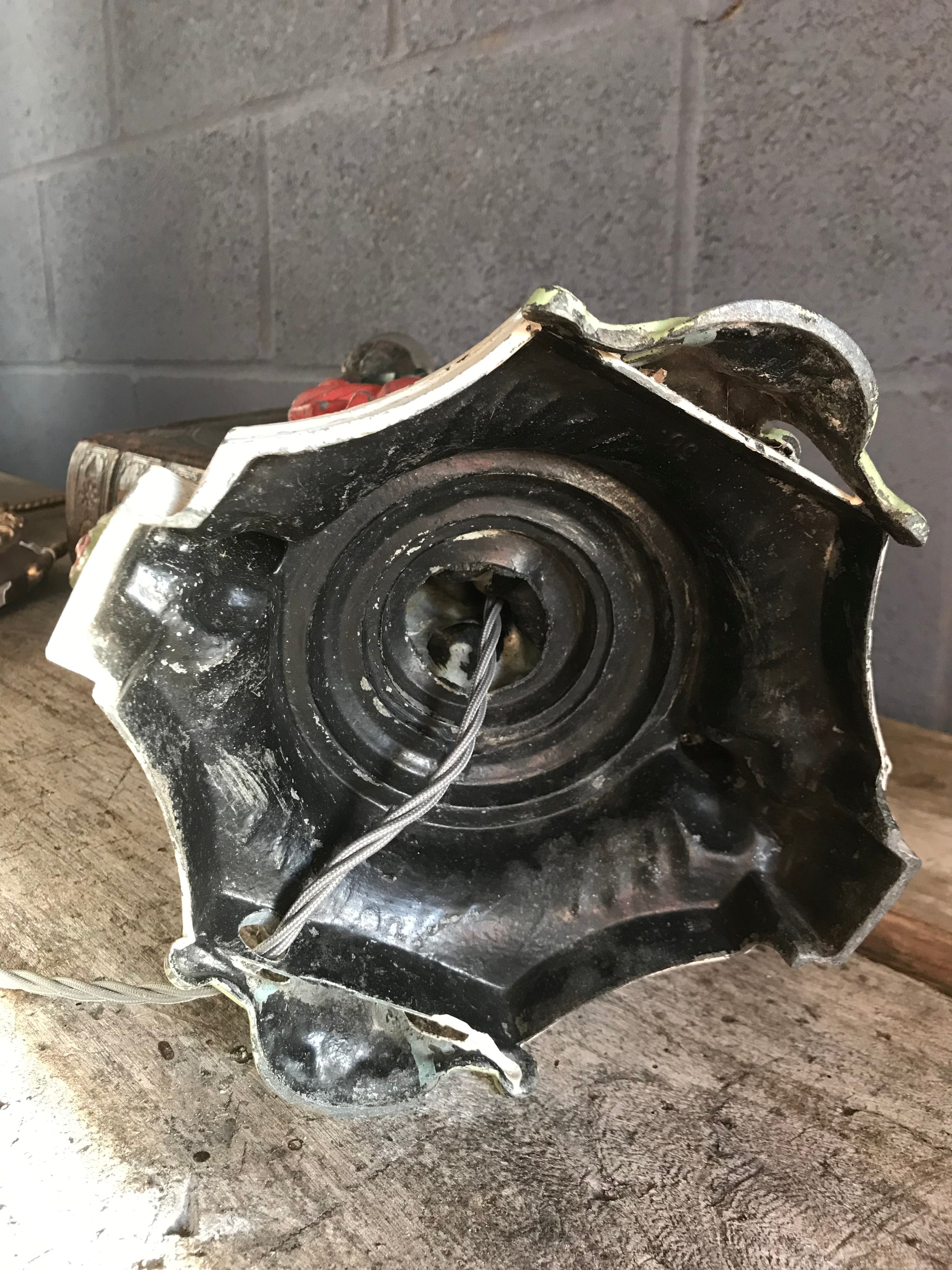 A cold painted spelter figural lady lamp