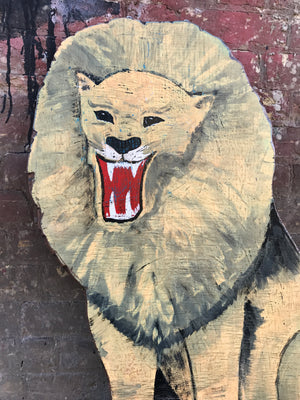 A hand painted ‘ringmaster’ circus lion fairground panel