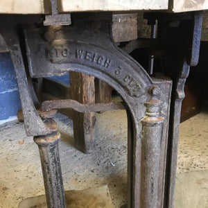 A set of W & T Avery cast iron and wood potato weighing scales