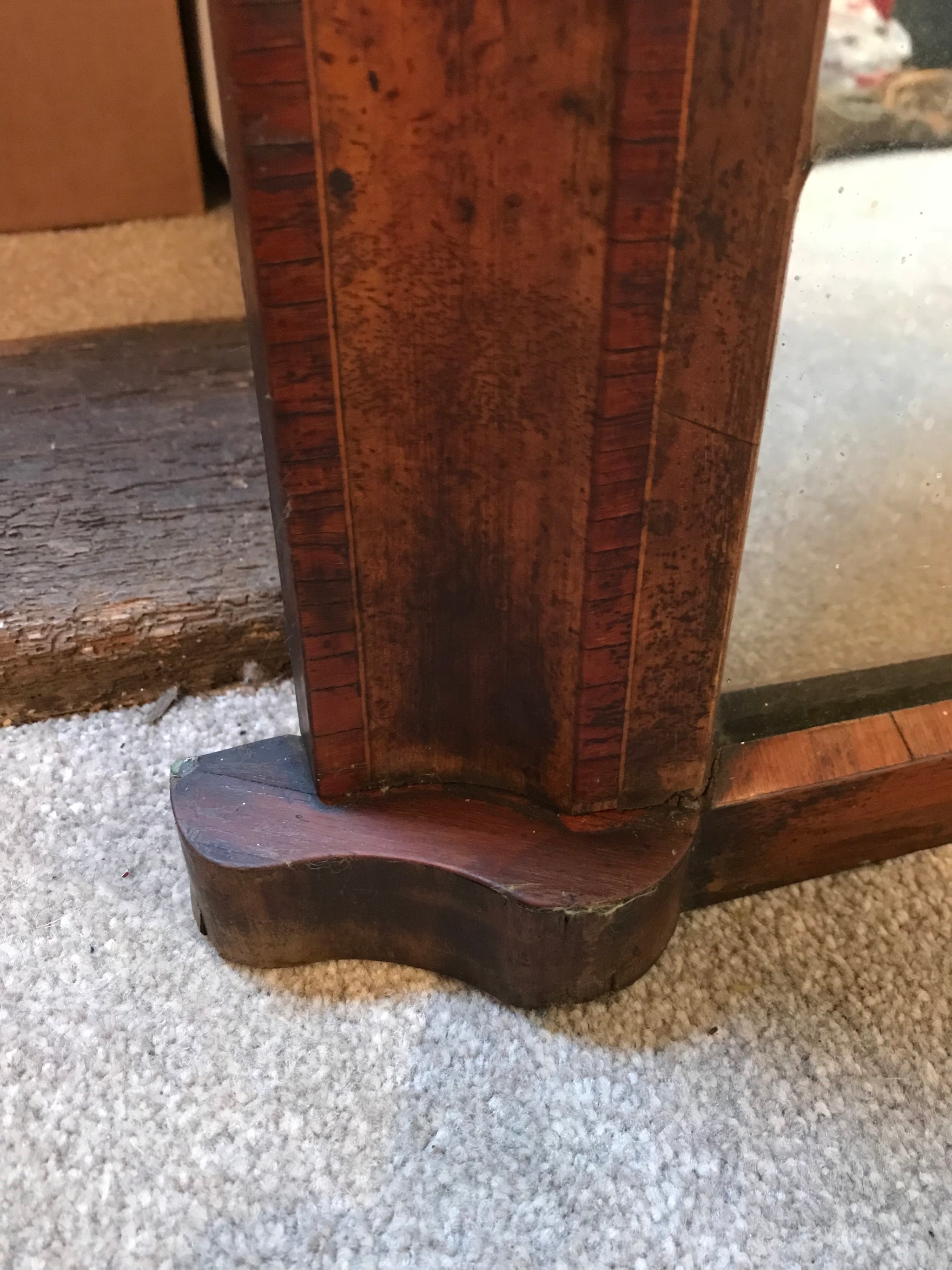 A large inlaid arched overmantle mirror- heavily distressed