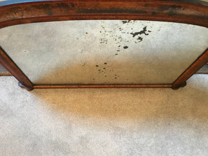 A large inlaid arched overmantle mirror- heavily distressed