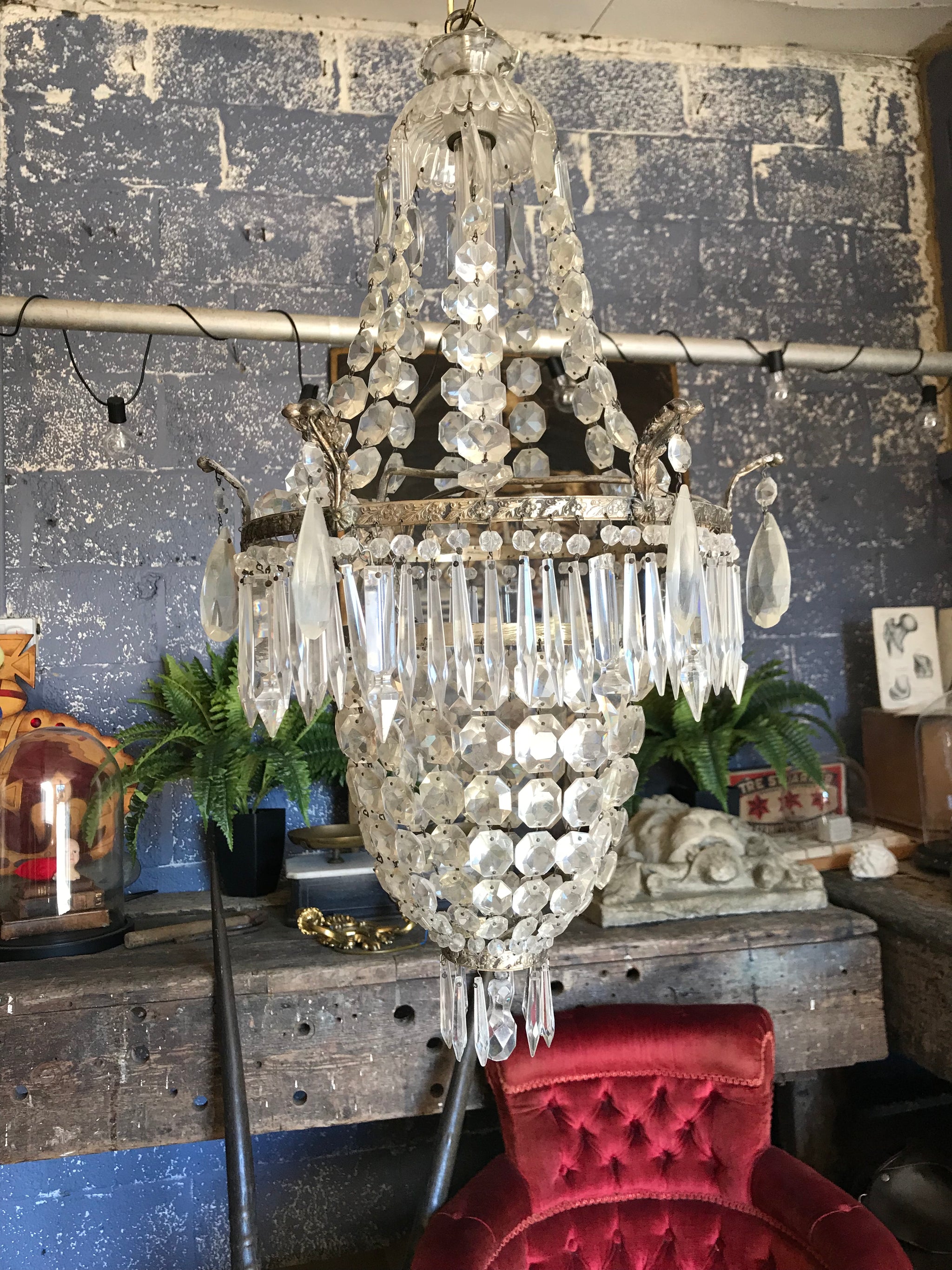 A large gilt icicle cascade drop chandelier