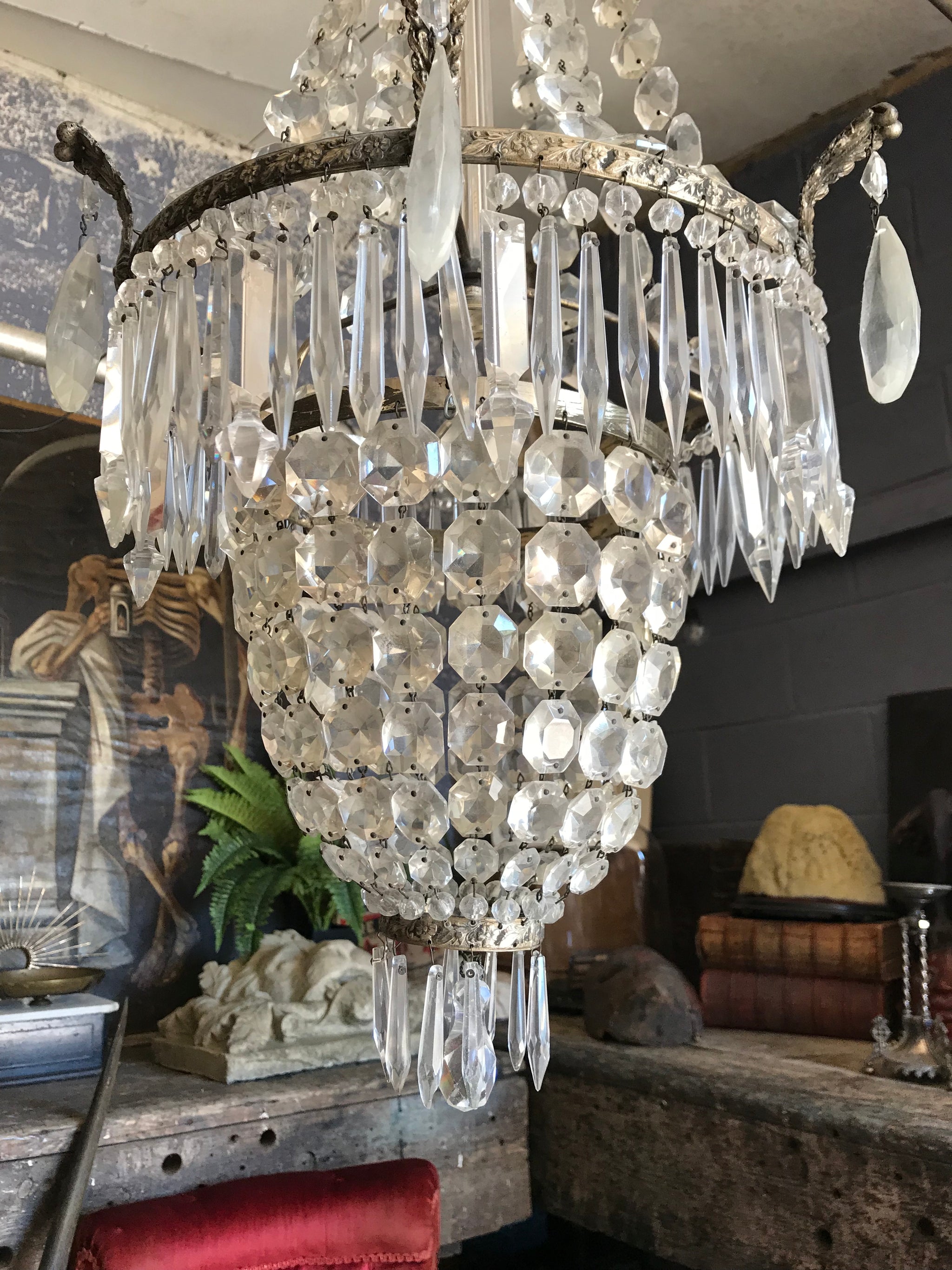 A large gilt icicle cascade drop chandelier