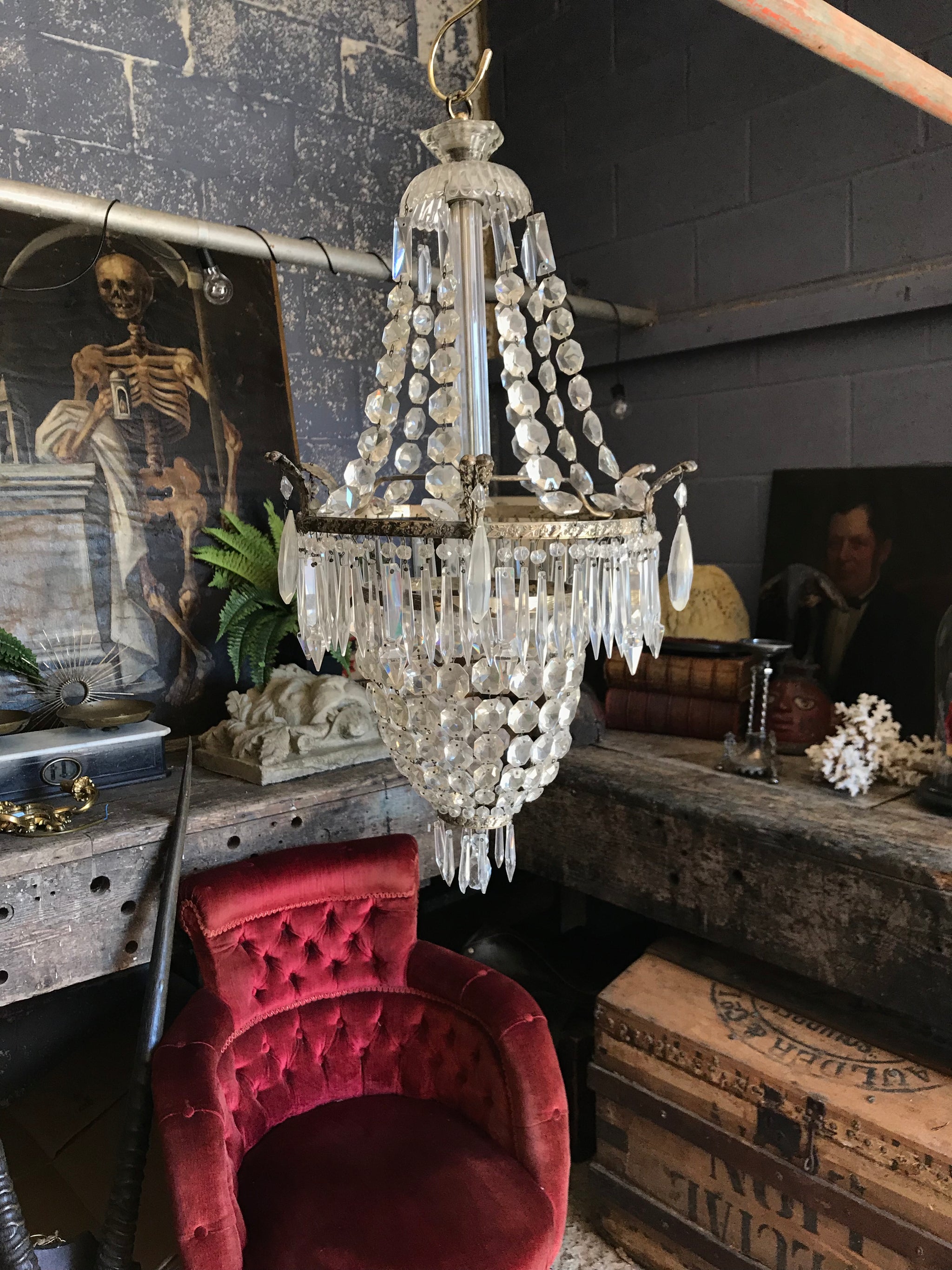 A large gilt icicle cascade drop chandelier