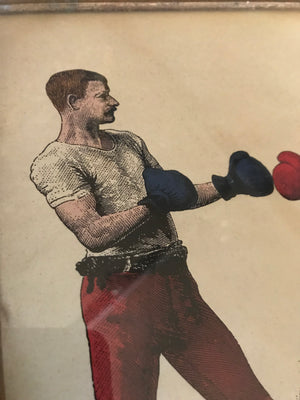 A contemporary bare knuckle boxing print in a 19th Century frame