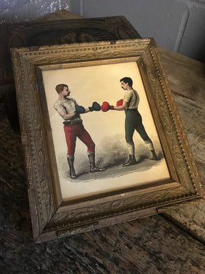 A contemporary bare knuckle boxing print in a 19th Century frame