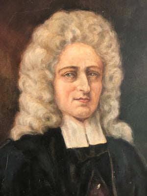 An 18th Century style oil painting of a gentleman wearing a 'periwig' wig
