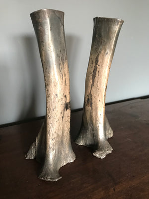 A rare pair of silvered cow bone vases