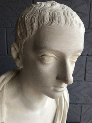 A large 19th Century Neoclassical Roman bust of Severus Alexander in white plaster