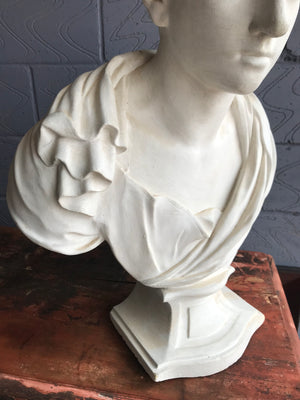 A large 19th Century Neoclassical Roman bust of Severus Alexander in white plaster