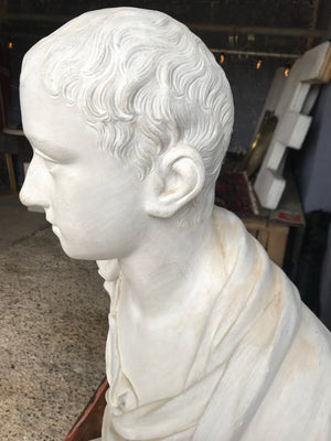 A large 19th Century Neoclassical Roman bust of Severus Alexander in white plaster