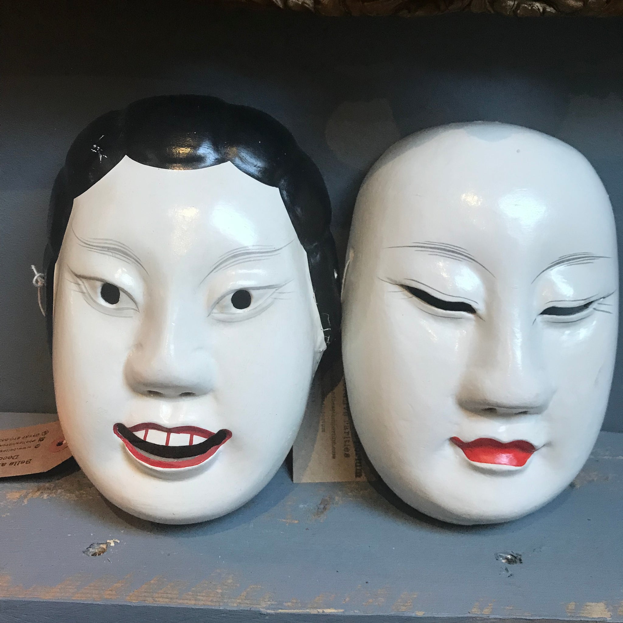 A carved wooden hand-painted Japanese noh mask