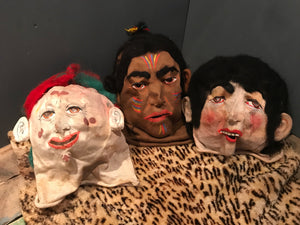 A set of 3 circus sideshow folk art cloth masks