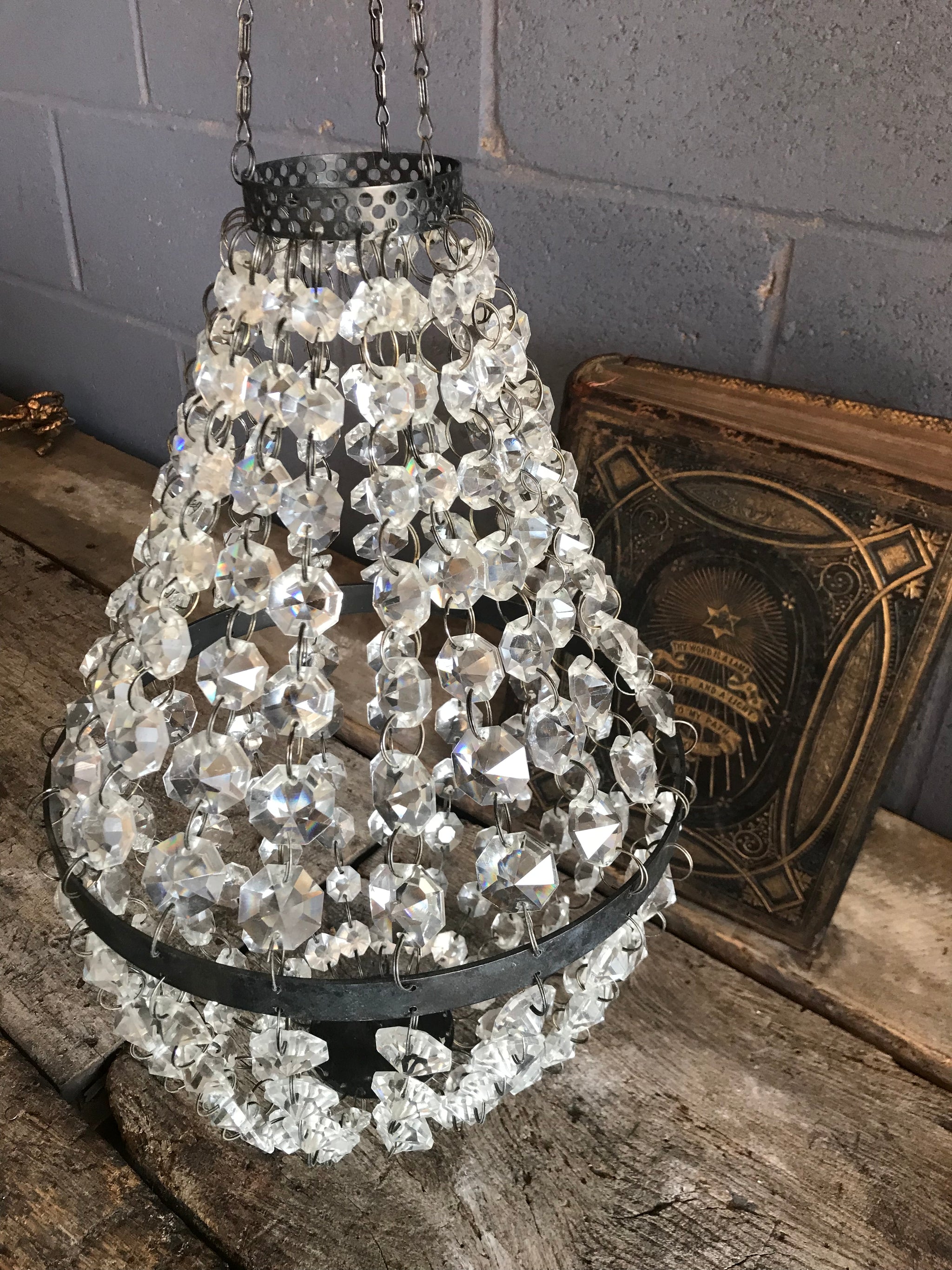 An Empire-style bag and tent crystal chandelier