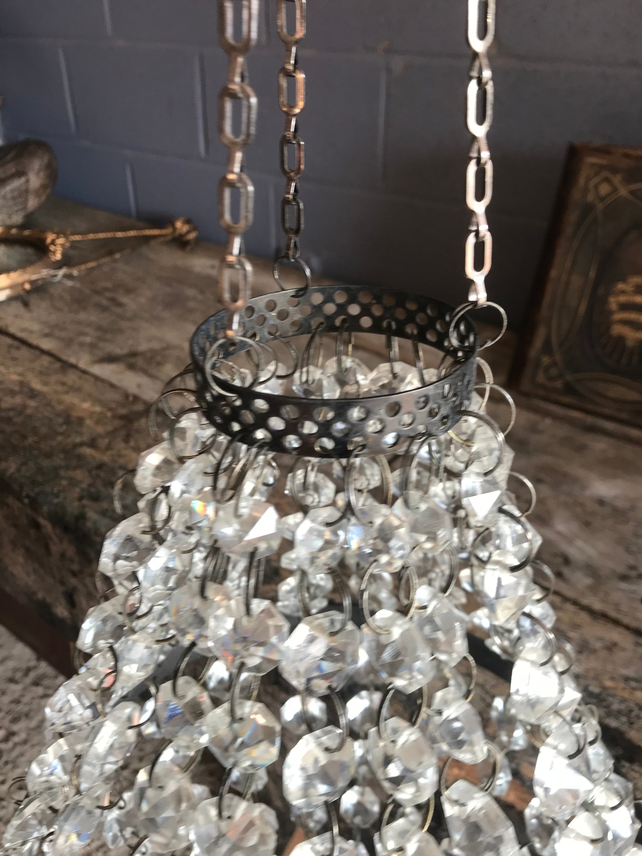 An Empire-style bag and tent crystal chandelier