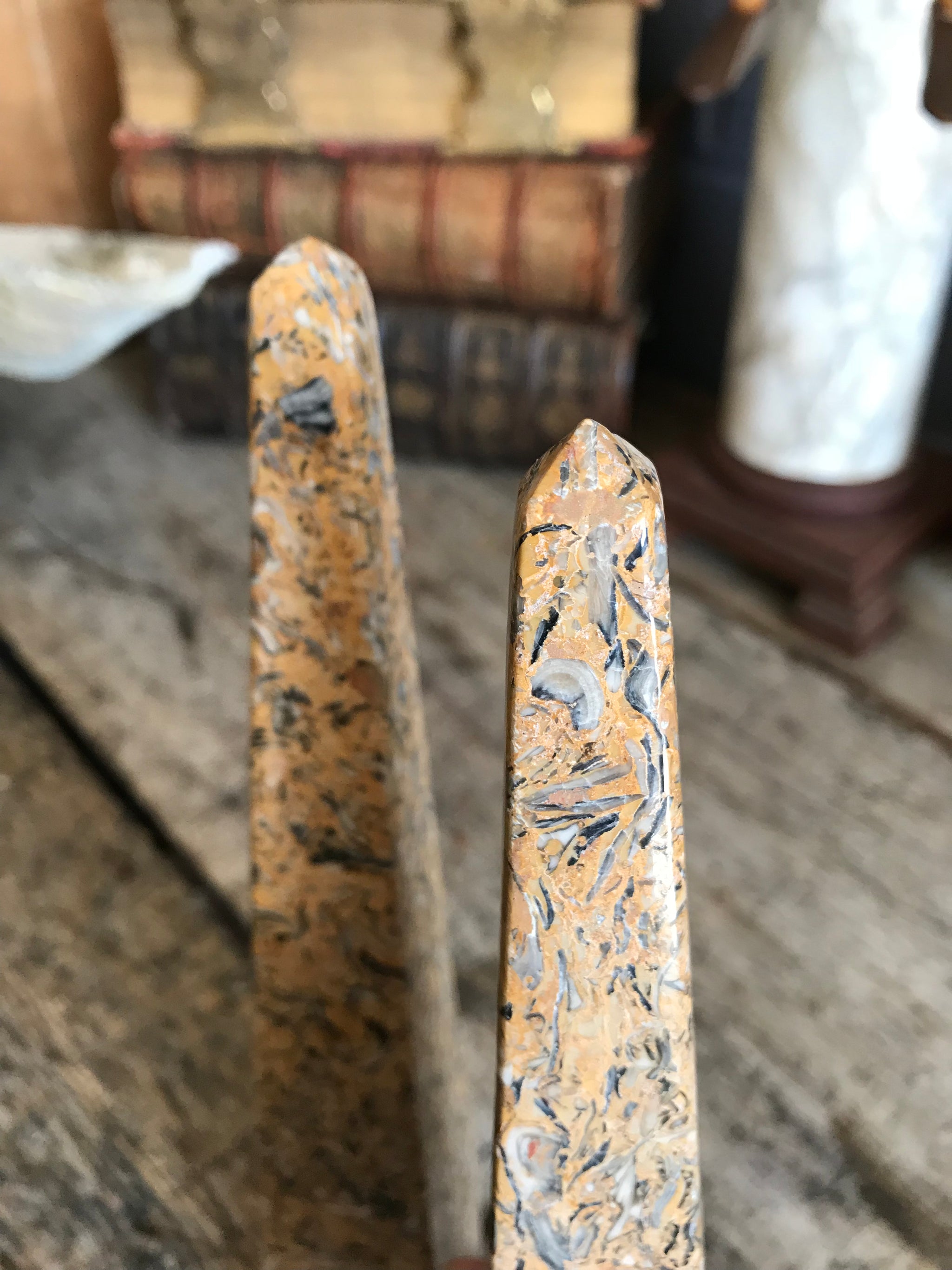 A pair of marble obelisks