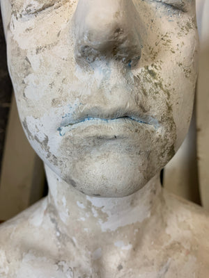 A life size bust in white plaster