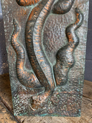 An Arts and Crafts copper lizard stick stand