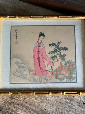 A pair of silk Geisha paintings