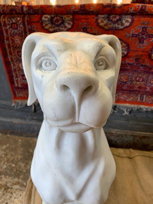 A large carved white solid marble dog statue - 72cm