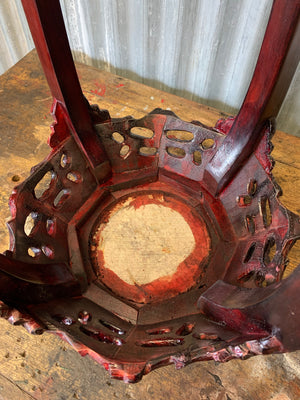 A Chinese jardinière pedestal stand with rose marble top