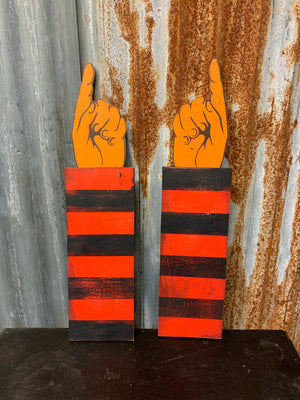 A hand painted fairground striped pointing arm/hand sign- LEFT ONLY