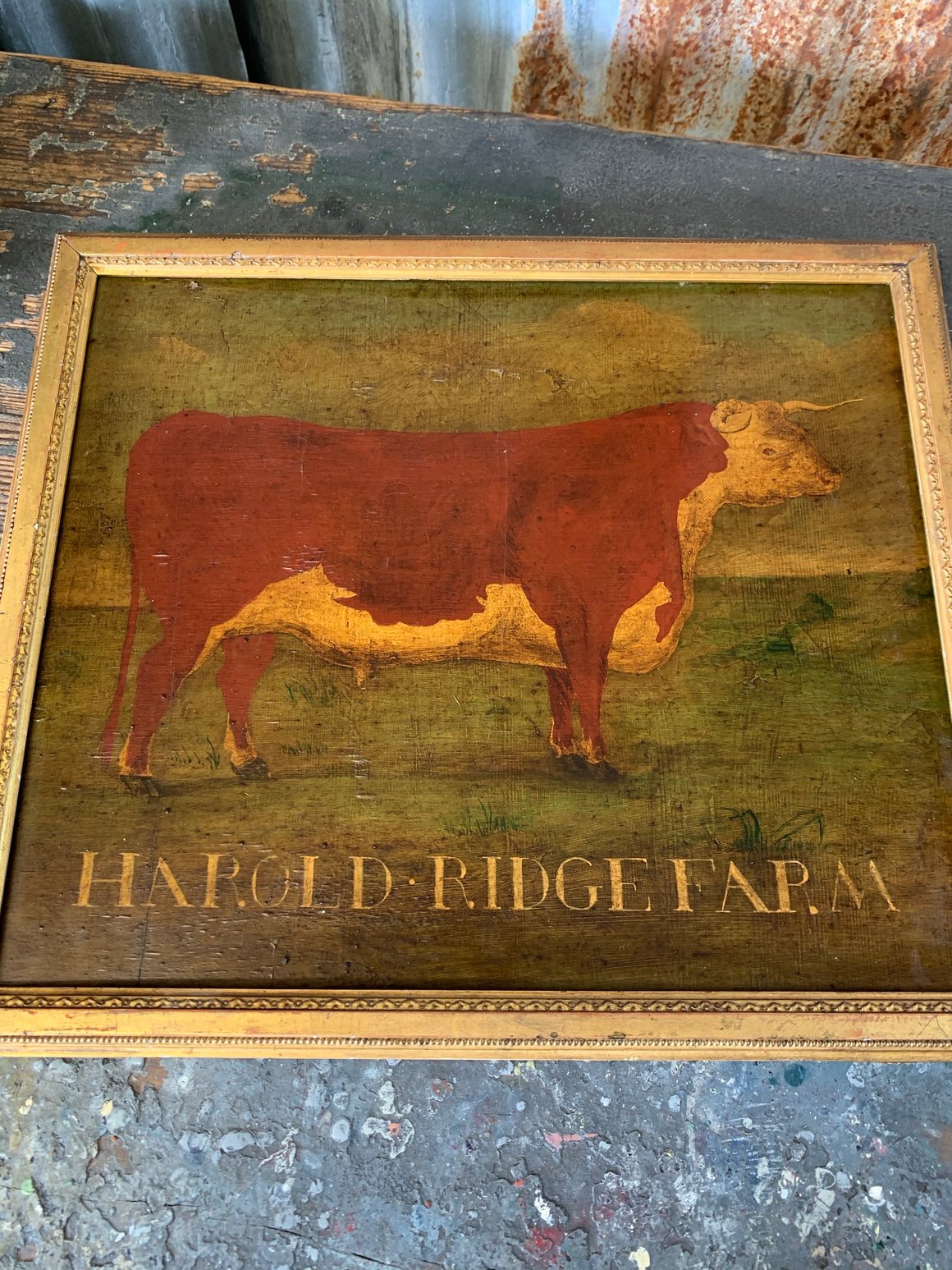 An oil painting of a bull entitled Harold Ridge Farm