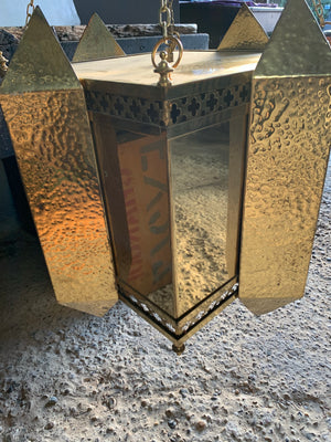 A large Gothic Revival brass pendant lantern