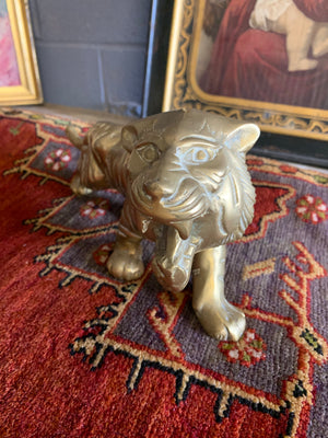 A large brass Mid-Century Hollywood Regency tiger statue